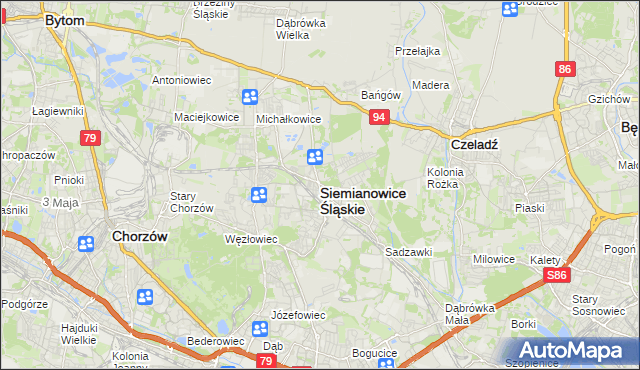 mapa Siemianowice Śląskie, Siemianowice Śląskie na mapie Targeo