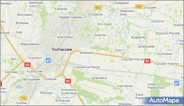 mapa Sochaczew-Wieś, Sochaczew-Wieś na mapie Targeo