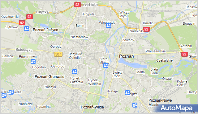 mapa Stare Miasto gmina Poznań, Stare Miasto gmina Poznań na mapie Targeo