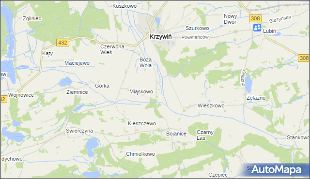 mapa Teklimyśl gmina Krzywiń, Teklimyśl gmina Krzywiń na mapie Targeo