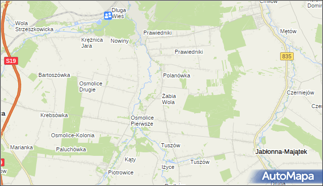 mapa Żabia Wola gmina Strzyżewice, Żabia Wola gmina Strzyżewice na mapie Targeo