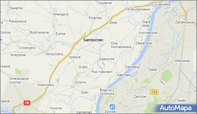 mapa Zajeziorze gmina Samborzec, Zajeziorze gmina Samborzec na mapie Targeo