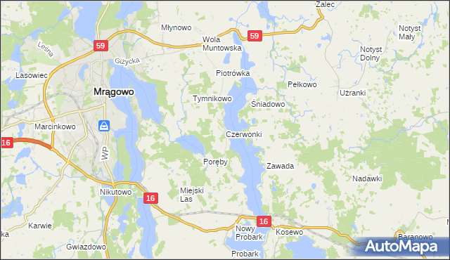 mapa Czerwonki gmina Mrągowo, Czerwonki gmina Mrągowo na mapie Targeo