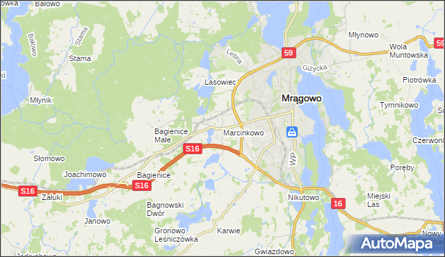 mapa Marcinkowo gmina Mrągowo, Marcinkowo gmina Mrągowo na mapie Targeo