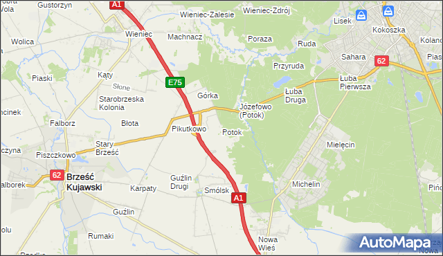 mapa Potok gmina Włocławek, Potok gmina Włocławek na mapie Targeo