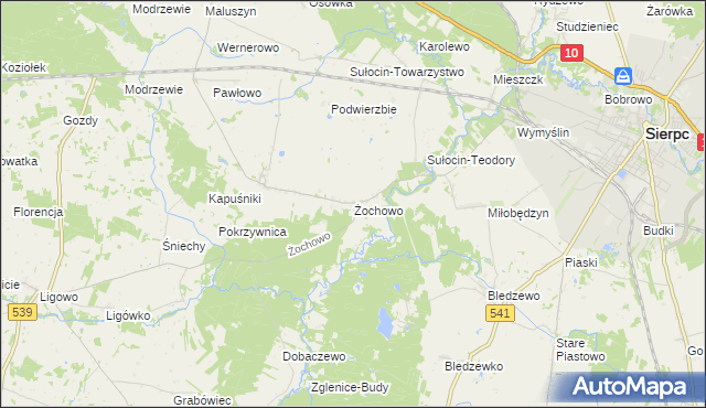 mapa Żochowo gmina Sierpc, Żochowo gmina Sierpc na mapie Targeo