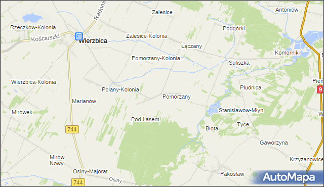 mapa Pomorzany gmina Wierzbica, Pomorzany gmina Wierzbica na mapie Targeo