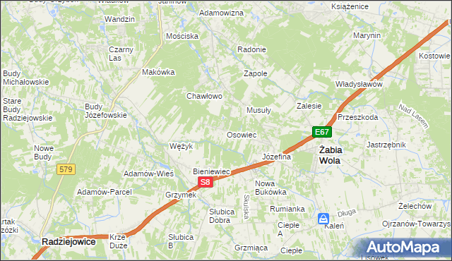 mapa Osowiec gmina Żabia Wola, Osowiec gmina Żabia Wola na mapie Targeo