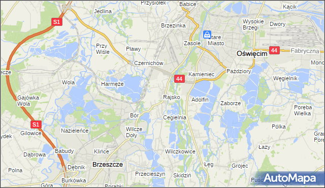 mapa Rajsko gmina Oświęcim, Rajsko gmina Oświęcim na mapie Targeo