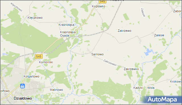 mapa Sarnowo gmina Kozłowo, Sarnowo gmina Kozłowo na mapie Targeo