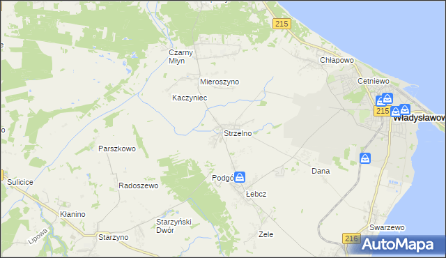 mapa Strzelno gmina Puck, Strzelno gmina Puck na mapie Targeo