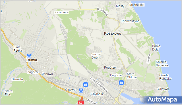 mapa Suchy Dwór gmina Kosakowo, Suchy Dwór gmina Kosakowo na mapie Targeo