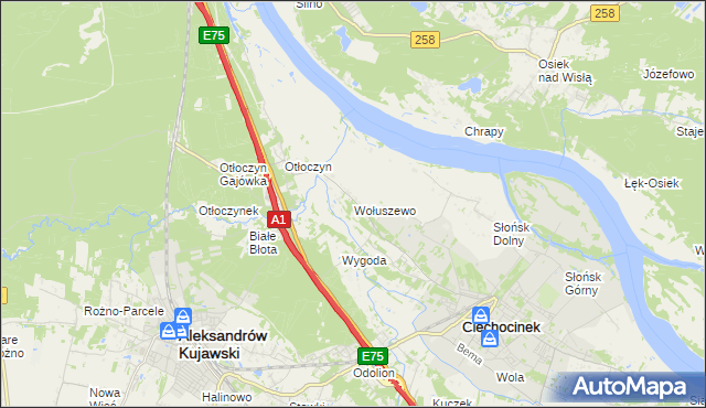 mapa Wołuszewo, Wołuszewo na mapie Targeo