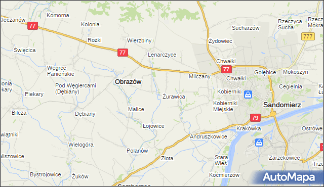 mapa Żurawica gmina Obrazów, Żurawica gmina Obrazów na mapie Targeo