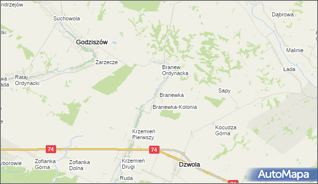 mapa Branewka, Branewka na mapie Targeo