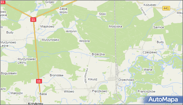 mapa Brzeczka gmina Miłosław, Brzeczka gmina Miłosław na mapie Targeo