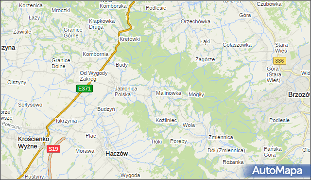mapa Malinówka gmina Haczów, Malinówka gmina Haczów na mapie Targeo