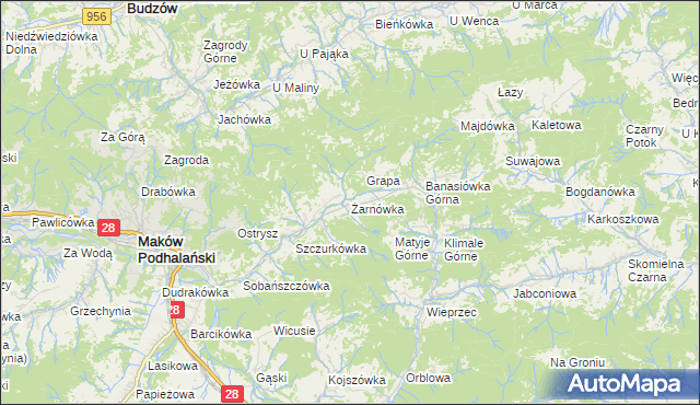 mapa Żarnówka gmina Maków Podhalański, Żarnówka gmina Maków Podhalański na mapie Targeo