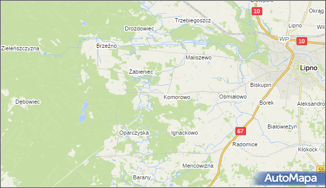 mapa Komorowo gmina Lipno, Komorowo gmina Lipno na mapie Targeo