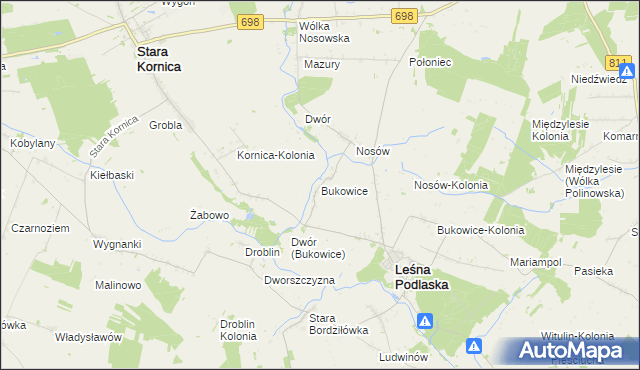 mapa Bukowice gmina Leśna Podlaska, Bukowice gmina Leśna Podlaska na mapie Targeo