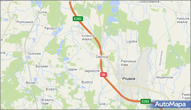 mapa Dębnica gmina Prusice, Dębnica gmina Prusice na mapie Targeo