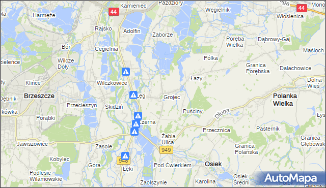 mapa Grojec gmina Oświęcim, Grojec gmina Oświęcim na mapie Targeo