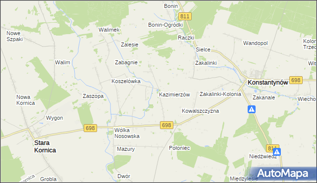 mapa Kazimierzów gmina Stara Kornica, Kazimierzów gmina Stara Kornica na mapie Targeo