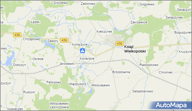 mapa Kiełczyn gmina Książ Wielkopolski, Kiełczyn gmina Książ Wielkopolski na mapie Targeo