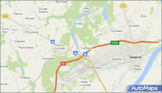 mapa Kozłowo gmina Świecie, Kozłowo gmina Świecie na mapie Targeo