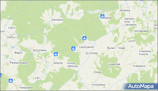 mapa Leszczanka gmina Drelów, Leszczanka gmina Drelów na mapie Targeo