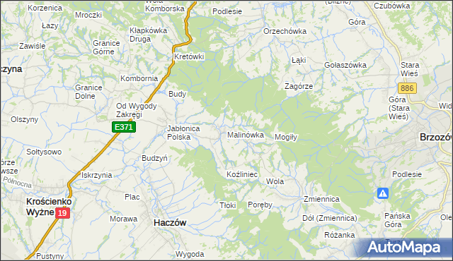 mapa Malinówka gmina Haczów, Malinówka gmina Haczów na mapie Targeo