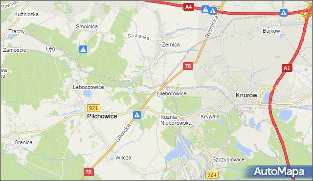 mapa Nieborowice, Nieborowice na mapie Targeo