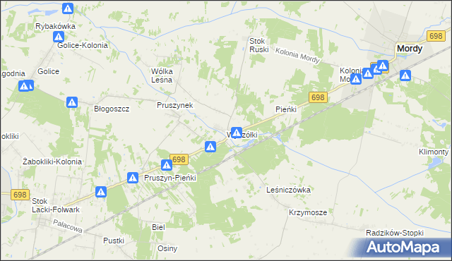 mapa Wyczółki gmina Mordy, Wyczółki gmina Mordy na mapie Targeo