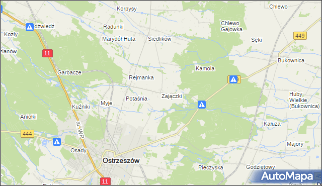 mapa Zajączki gmina Ostrzeszów, Zajączki gmina Ostrzeszów na mapie Targeo