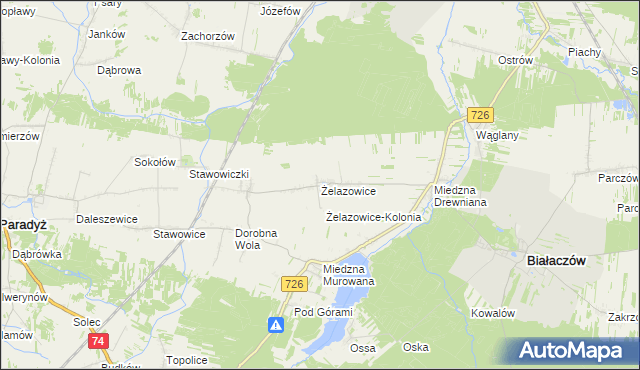 mapa Żelazowice, Żelazowice na mapie Targeo