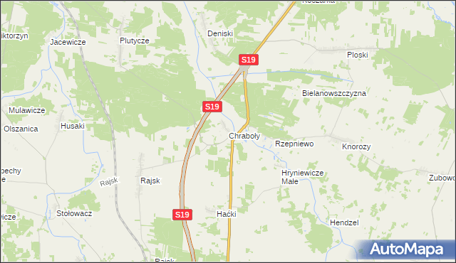 mapa Chraboły gmina Bielsk Podlaski, Chraboły gmina Bielsk Podlaski na mapie Targeo