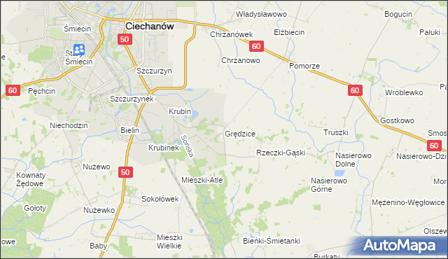 mapa Grędzice gmina Ciechanów, Grędzice gmina Ciechanów na mapie Targeo