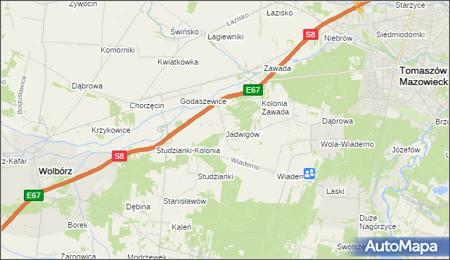 mapa Jadwigów gmina Tomaszów Mazowiecki, Jadwigów gmina Tomaszów Mazowiecki na mapie Targeo