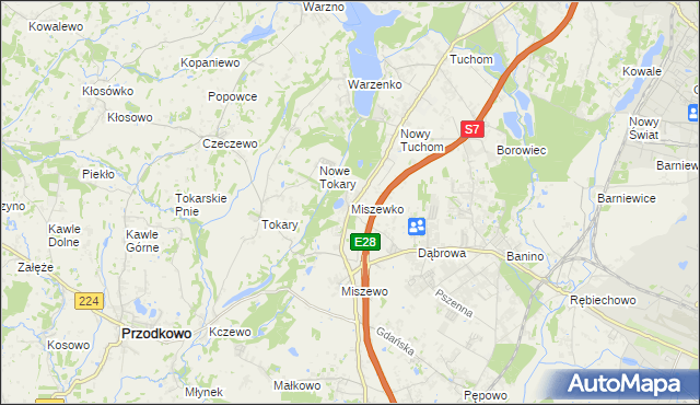 mapa Miszewko gmina Żukowo, Miszewko gmina Żukowo na mapie Targeo