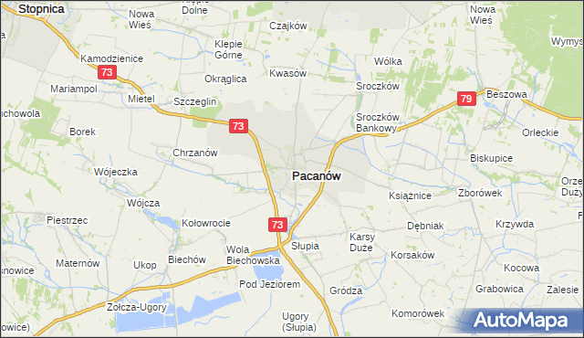 mapa Pacanów powiat buski, Pacanów powiat buski na mapie Targeo
