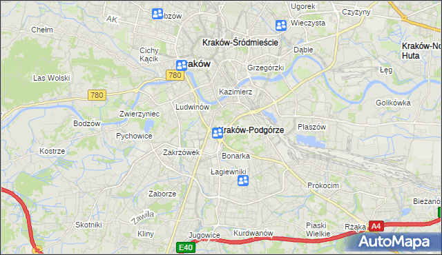 mapa Podgórze gmina Kraków, Podgórze gmina Kraków na mapie Targeo