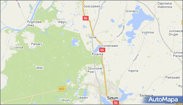 mapa Polanka gmina Sztum, Polanka gmina Sztum na mapie Targeo