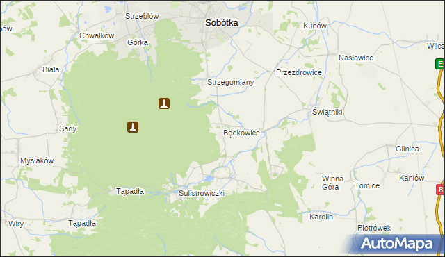 mapa Będkowice gmina Sobótka, Będkowice gmina Sobótka na mapie Targeo