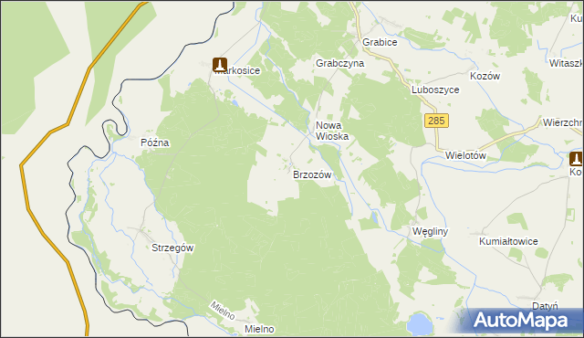mapa Brzozów gmina Gubin, Brzozów gmina Gubin na mapie Targeo