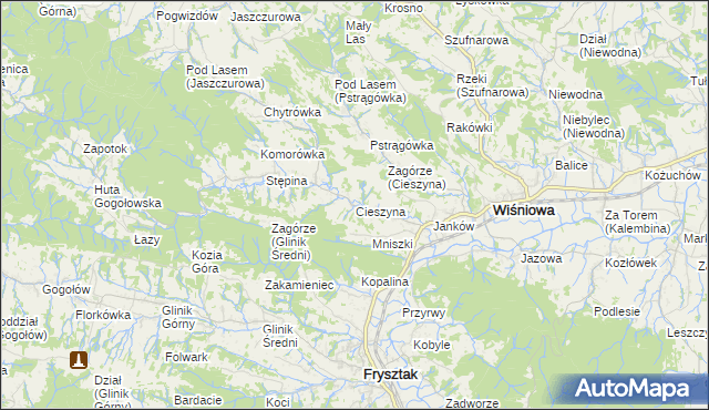 mapa Cieszyna, Cieszyna na mapie Targeo