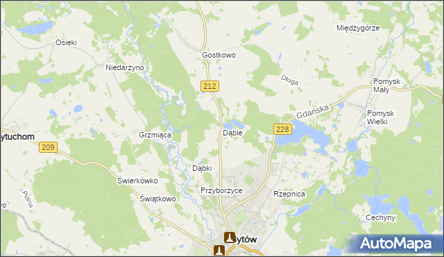 mapa Dąbie gmina Bytów, Dąbie gmina Bytów na mapie Targeo