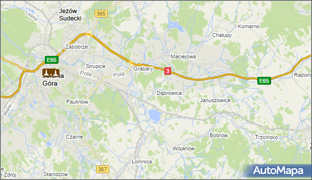 mapa Dąbrowica gmina Mysłakowice, Dąbrowica gmina Mysłakowice na mapie Targeo