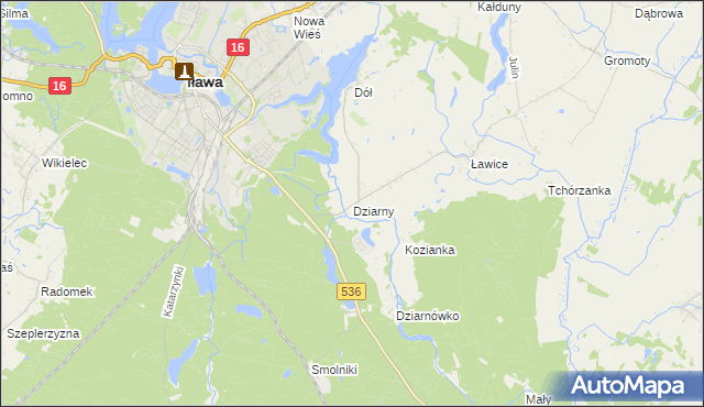 mapa Dziarny, Dziarny na mapie Targeo