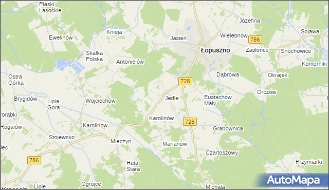 mapa Jedle gmina Łopuszno, Jedle gmina Łopuszno na mapie Targeo