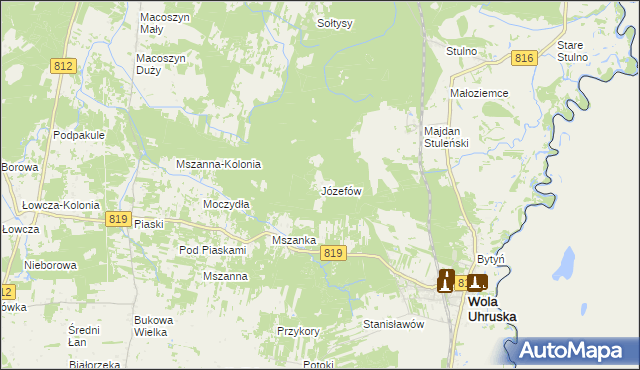 mapa Józefów gmina Wola Uhruska, Józefów gmina Wola Uhruska na mapie Targeo